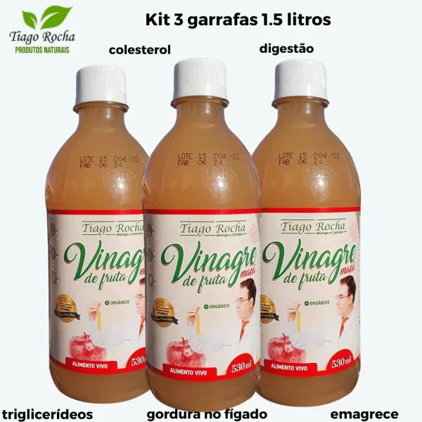 3 Potes Vinagre de maça orgânico Tiago Rocha 1.5 litros