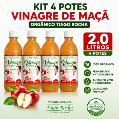 Kit4 potes Vinagre de maça orgânico Tiago Rocha 2.0 litros