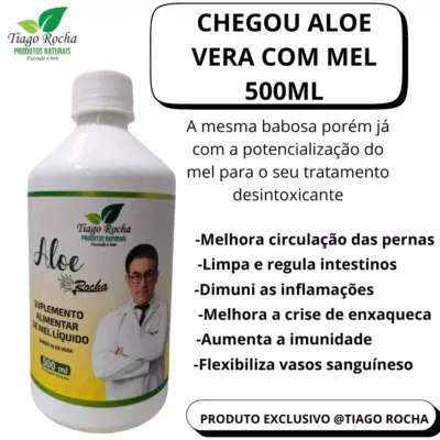 1 FRASCO Suco Gel da Babosa Aloe Vera com MEL Tiago Rocha 500ml