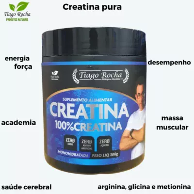 1 POTE DE Creatina Monohidratada % Pura 1ª linha Tiago Rocha 300g