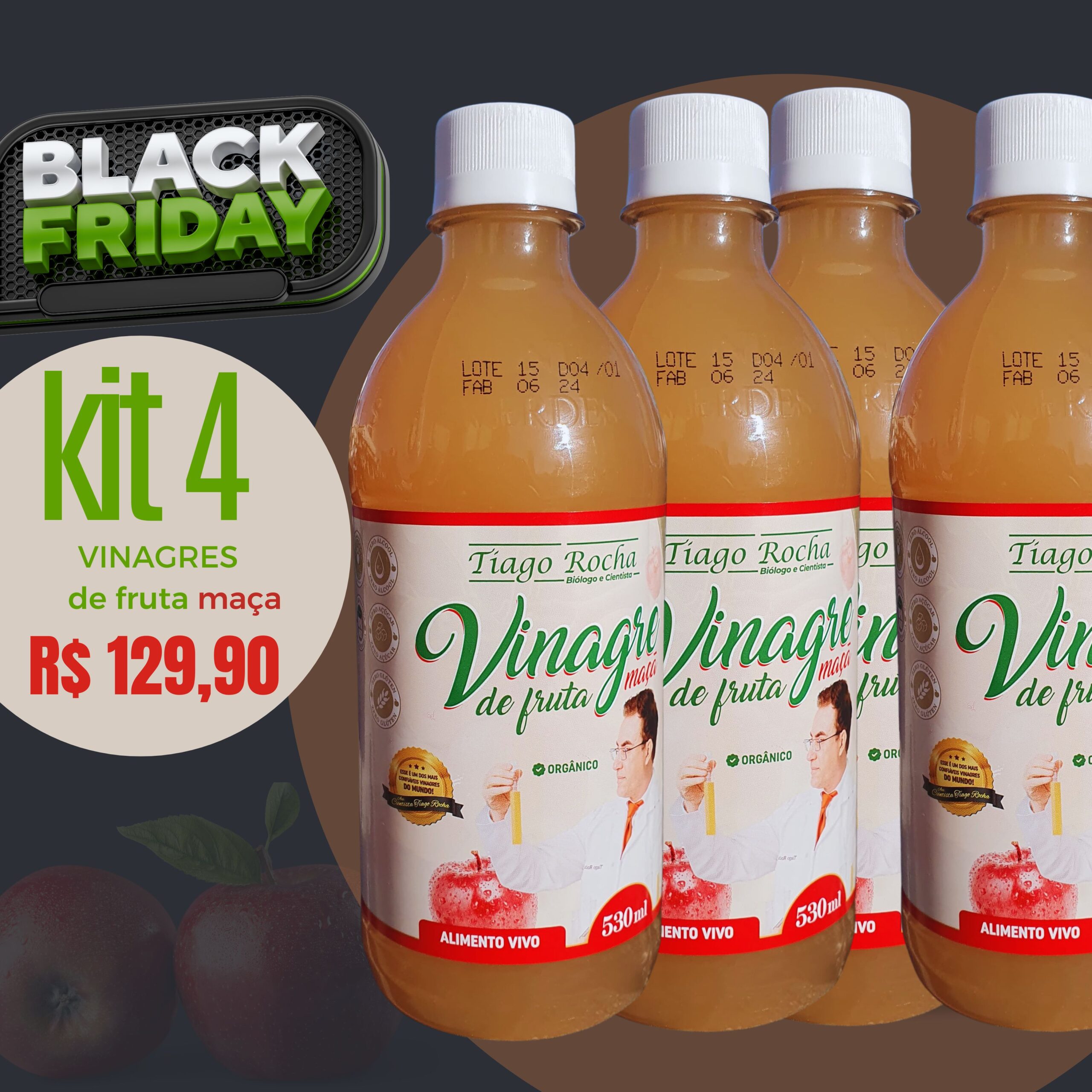 Kit4 potes Vinagre de maça orgânico Tiago Rocha 2.0 litros – Produtos ...