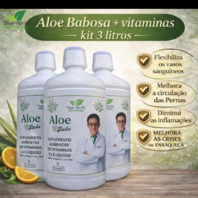 Kit3L Suco Gel Babosa Aloe Vera Tiago Rocha 3Litros de 1L