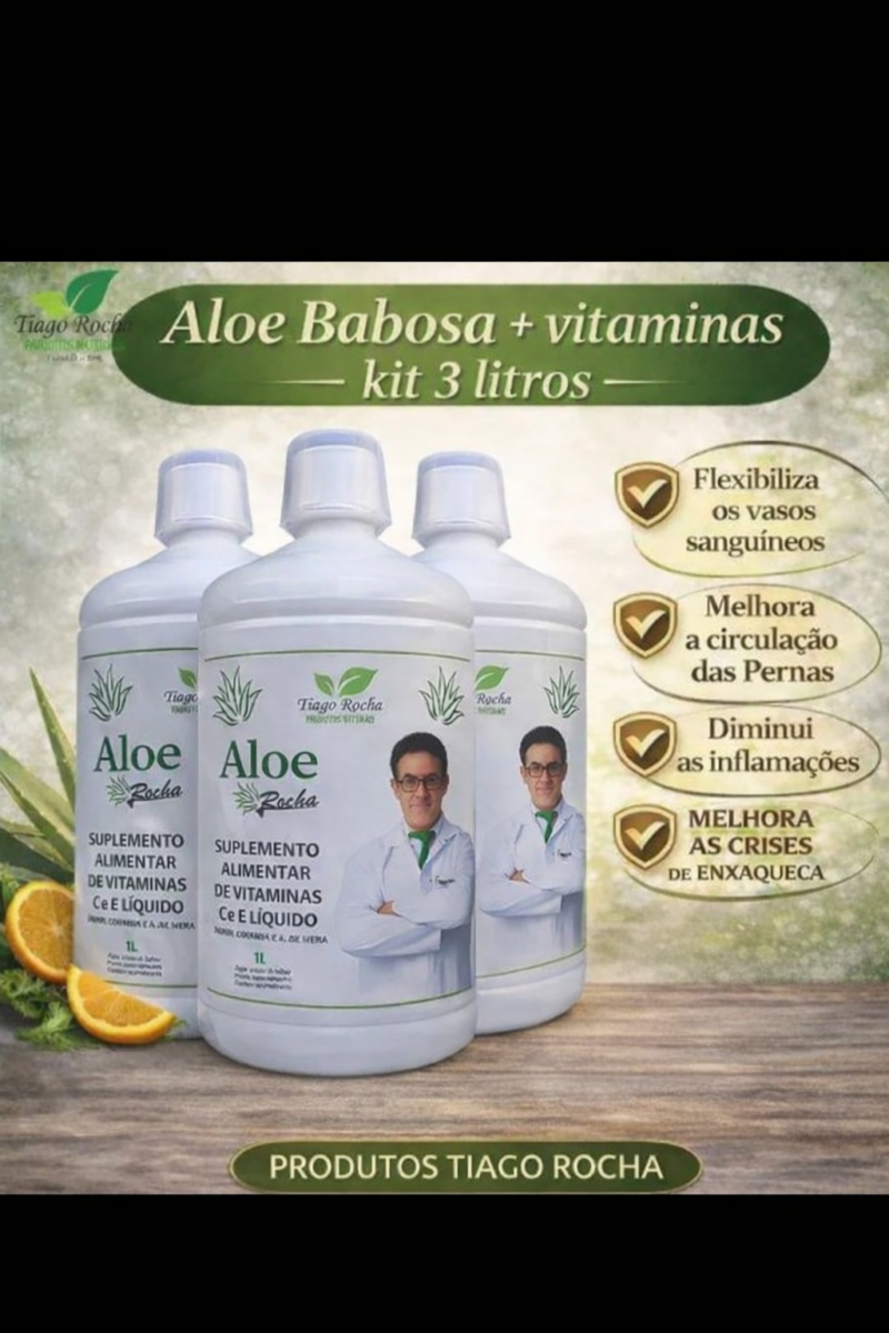 Kit3L Suco Gel Babosa Aloe Vera Tiago Rocha 3Litros de 1L