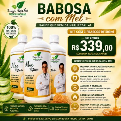 Kit3 Suco Gel da Babosa Aloe Vera com MEL Tiago Rocha 500ml