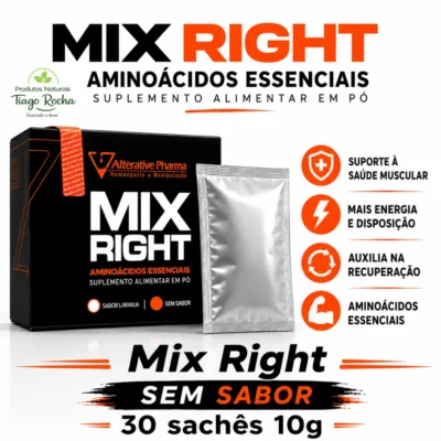 Mix Right- Aminoácidos Essenciais Sem Sabor 30 sachês 10g opção sabor laranja