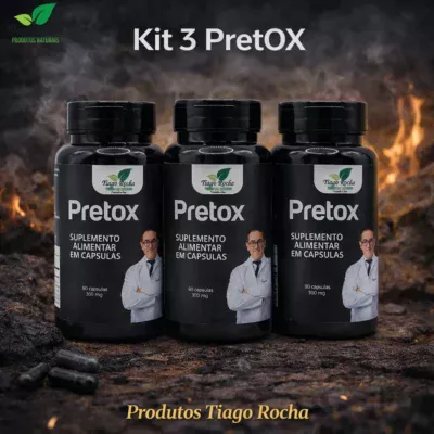 Kit3 Pretóx Carvão Vegetal ativado Tiago Rocha 180 Caps