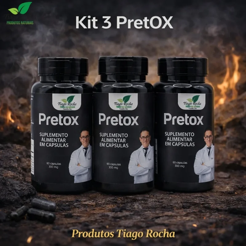 Kit3 Pretóx Carvão Vegetal ativado Tiago Rocha 180 Caps